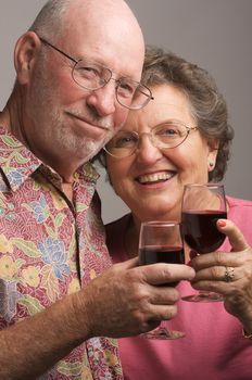 Happy Senior Couple toasting with Winee glasses.