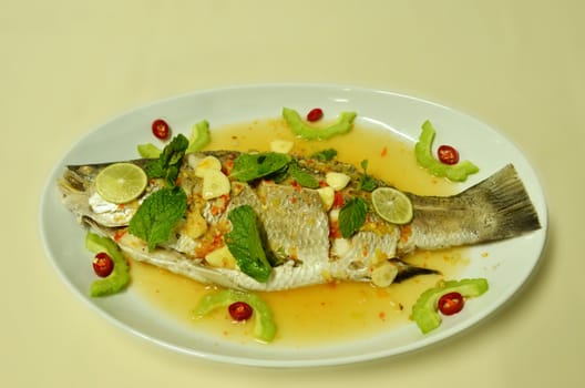 Steamed snapper fish with lemon ,spicy  food