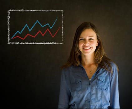 Confident business woman or teacher against a blackboard background