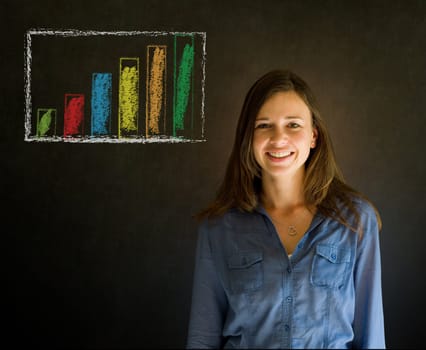 Confident business woman or teacher against a blackboard background