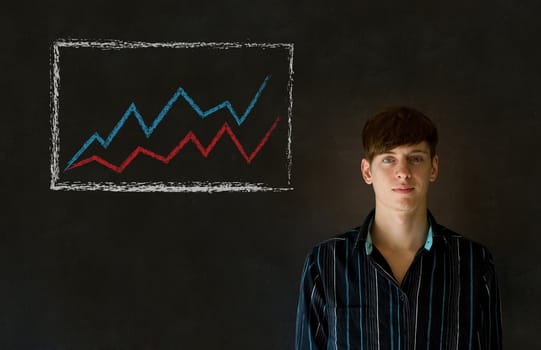 Confident business man or teacher against a blackboard background