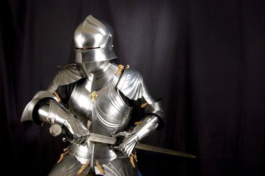 Armour of the medieval knight. Metal protection of the soldier against the weapon of the opponent