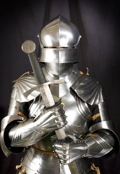 Armour of the medieval knight. Metal protection of the soldier against the weapon of the opponent