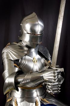 Armour of the medieval knight. Metal protection of the soldier against the weapon of the opponent