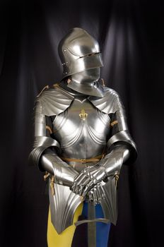 Armour of the medieval knight. Metal protection of the soldier against the weapon of the opponent