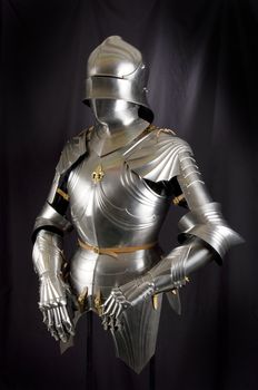 Armour of the medieval knight. Metal protection of the soldier against the weapon of the opponent