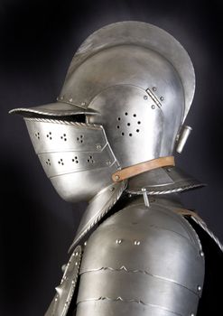 Armour of the medieval knight. Metal protection of the soldier against the weapon of the opponent