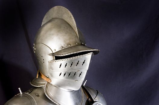 Armour of the medieval knight. Metal protection of the soldier against the weapon of the opponent