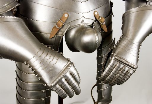 Armour of the medieval knight. Metal protection of the soldier against the weapon of the opponent