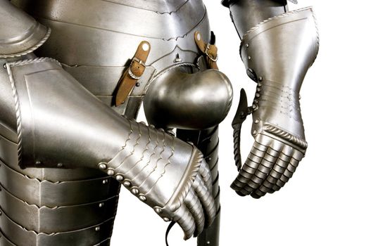 Armour of the medieval knight. Metal protection of the soldier against the weapon of the opponent