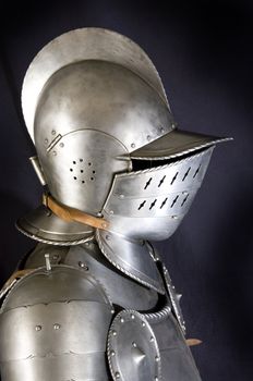 Armour of the medieval knight. Metal protection of the soldier against the weapon of the opponent