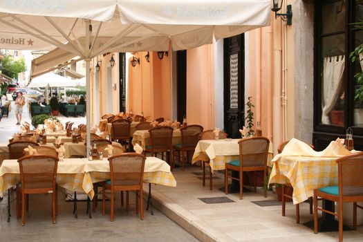 Greece. Corfu island. Corfu town. An open-air cafe 