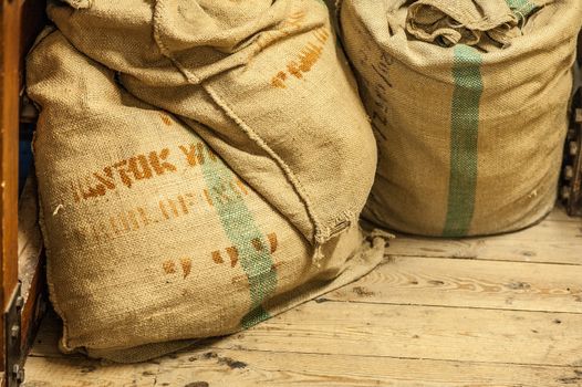 Old traditional cargo jute bags
