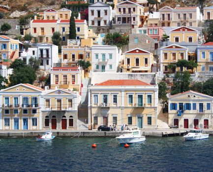 Greece. Dodecanesse. Island Symi (Simi). Colorful houses 