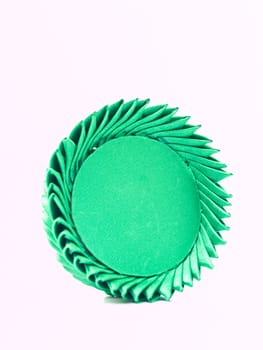 A miniature of Thai traditional tray made from green silk isolated on white background