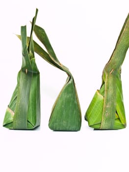 Thai dessert packages made from banana leaves