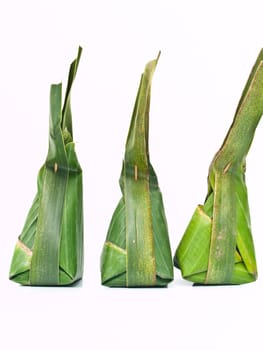 Thai dessert packages made from banana leaves