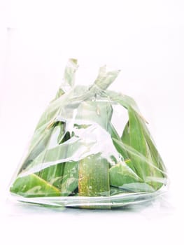 Thai dessert packages made from banana leaves