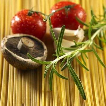 Stock image of speghetti's ingredients.