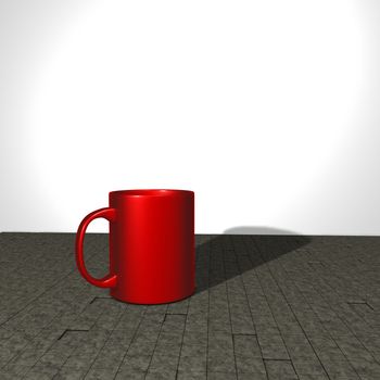 red mug on stone floor - 3d illustration