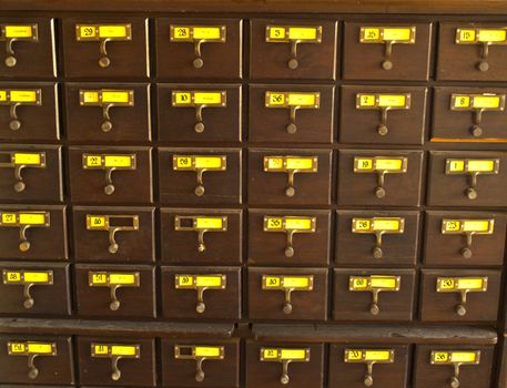 Old wooden card catalogue in Thai library