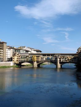 The Ponte Vecchio /Old Bridge/ is a Medieval bridge over the Arno River, in Florence, Italy