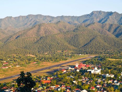 The airport is located nearby Mae Hong Son downtown surrounded by Mountains