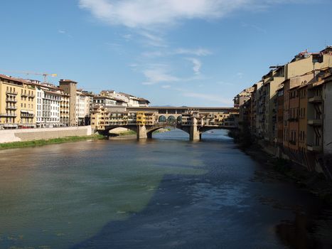 The Ponte Vecchio /Old Bridge/ is a Medieval bridge over the Arno River, in Florence, Italy