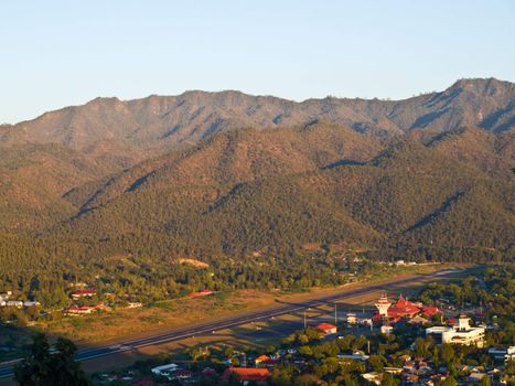 The airport is located nearby Mae Hong Son downtown surrounded by Mountains