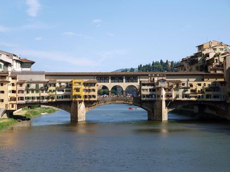 The Ponte Vecchio /Old Bridge/ is a Medieval bridge over the Arno River, in Florence, Italy
