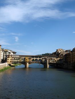 The Ponte Vecchio /Old Bridge/ is a Medieval bridge over the Arno River, in Florence, Italy
