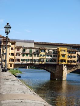 The Ponte Vecchio /Old Bridge/ is a Medieval bridge over the Arno River, in Florence, Italy