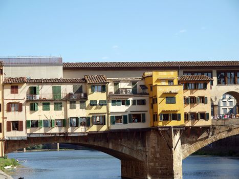 The Ponte Vecchio /Old Bridge/ is a Medieval bridge over the Arno River, in Florence, Italy