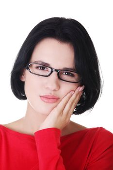 Woman with toothache , isolated on white