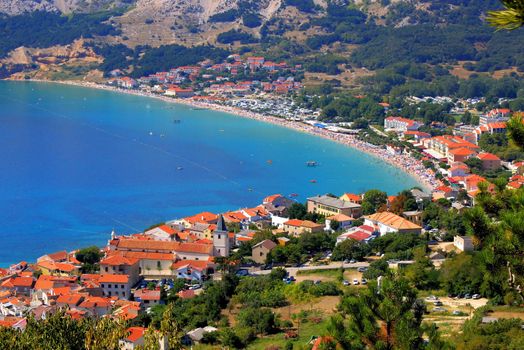 Adriatic Town of Baska aerial panorama, Island Krk, Croatia