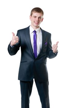 The young businessman in a suit isolated on white background