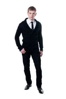 The young businessman in a suit isolated on white background