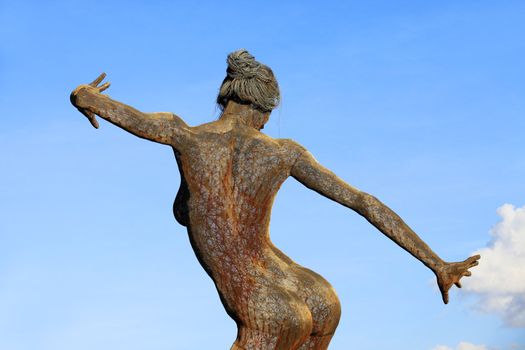 SAN FRANCISCO-OCT 24: 40-foot mesh sculpture of a woman called Bliss Dance by artist Marco Cochrane on Treasure Island in San Francisco on Oct. 24,2012. Night viewers can alter lights with a phone app.