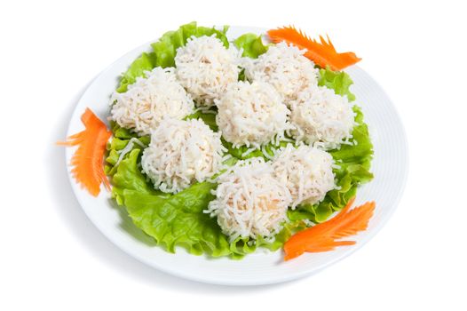 Shrimps ball on a plate isolated on white