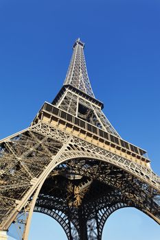 The Eiffel tower with blue sky in Paris, France