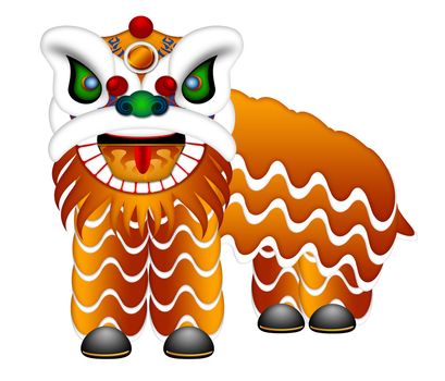 Chinese Lion Dance Colorful Ornate Head and Body Illustration Isolated on White Background