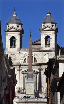 Trinita dei Monti 16th Century French Church Egyptian obelisk  Rome Italy Top of the Spanish Steps