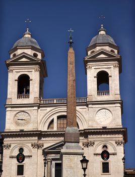 Trinita dei Monti 16th Century French Church Egyptian obelisk  Rome Italy Top of the Spanish Steps