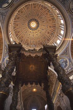 Saint Peter's Basilica Vatican Inside From Bernini's bronze baldacchino Looking Up to Michelangelo's Dome and Ceiling