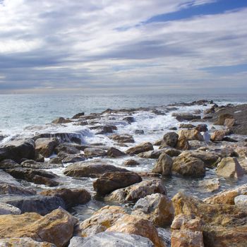 Stone beach in Almunecar, Andalusia, Spain