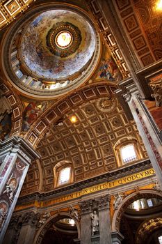 Vatican Inside Ornate Ceiling with Dome Saint Peter's Basilica Rome Italy