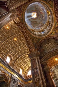 Vatican Inside Ornate Ceiling with Dome Saint Peter's Basilica Rome Italy