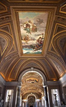 Vatican Museum Inside Ornate Painted Golden Ceiling Rome, Italy