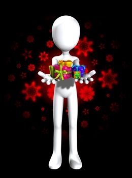 Blank faceless man holding some Christmas or birthday gifts.
