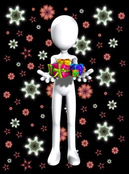 Blank faceless man holding some Christmas or birthday gifts.